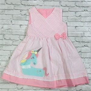 Boutique Unicorn Dress 24M Pink Seersucker Easter Birthday Party Toddler Girl